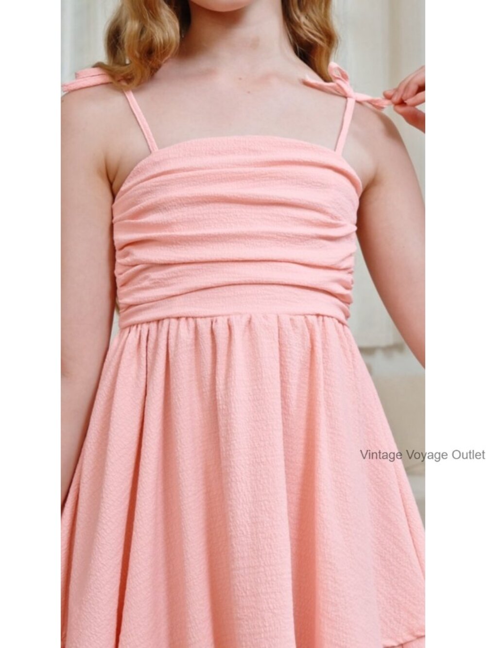 Girls Flowy Ruffle Smocked Cami Dress Square Neck Sleeveless A-Line Summer - Picture 5 of 5
